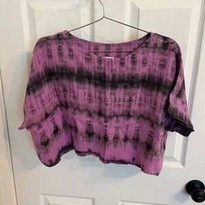 Bryn Walker Purple and Black Tie-Dye Linen Crop Top